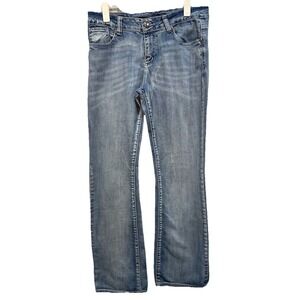 Wired Heart Jeans Women's Size 31 Mid-Rise Bootcut Embroidered Pockets Zip Up